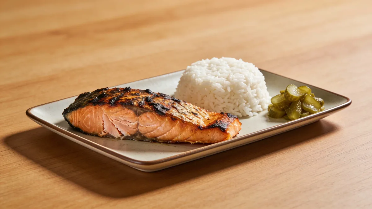 Grilled salmon with rice